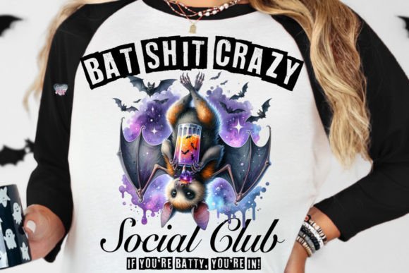 Bat Shit Crazy Social Club PNG: Gothic Coquette Bows and Retro Halloween Design for Modern Sublimation