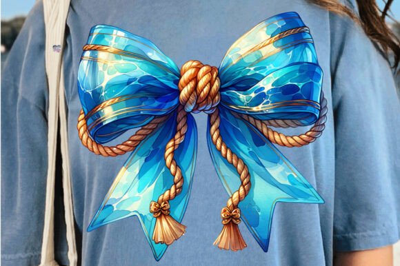 Blue Ocean Coquette Bow PNG Rope