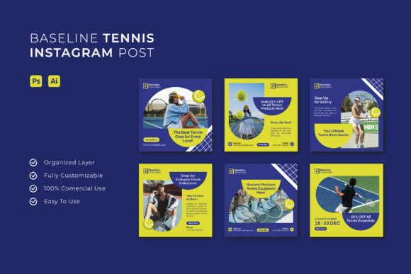 Elevate Your Tennis Brand with the Baseline Tennis Instagram Post Template