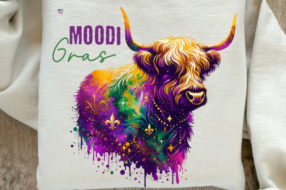 Moodi Gras Highland Cow Brushstrokes PNG: A Versatile Design for Your Creative Projects