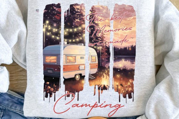 Retro Camping Brushstroke PNG Camper